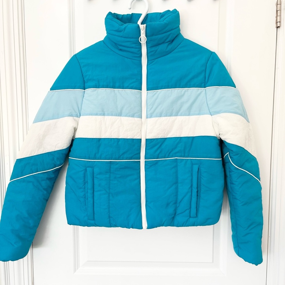 Wild fable blue/teal and white puffer jacket